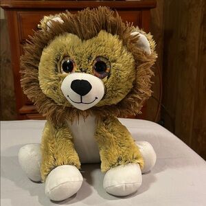 Plush Lion Toy Stuffed Animal Tan Brown Oversized colorful Eyes 11 inches